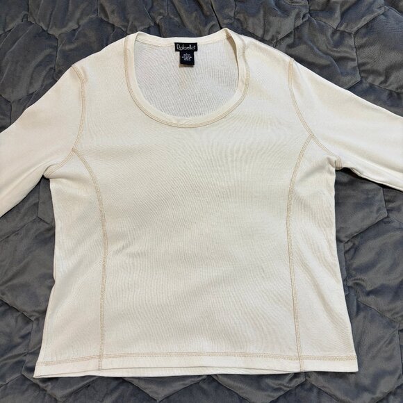 Vintage Rafaella Ivory Cotton T-Shirt Long Sleeves Scoop Neck NOSWT - Picture 2 of 13